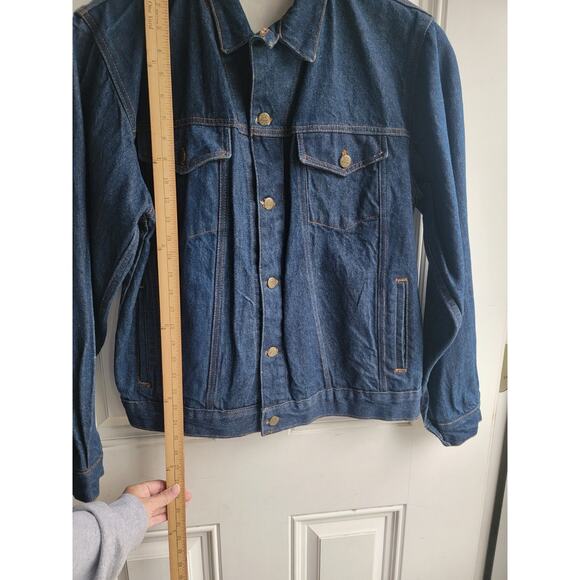 Vintage American Hero Dark Wash Denim Jacket Men Fish Embroidered READ - Picture 8 of 13